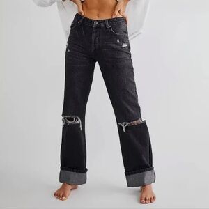 Free People Distressed Wide Leg Jeans